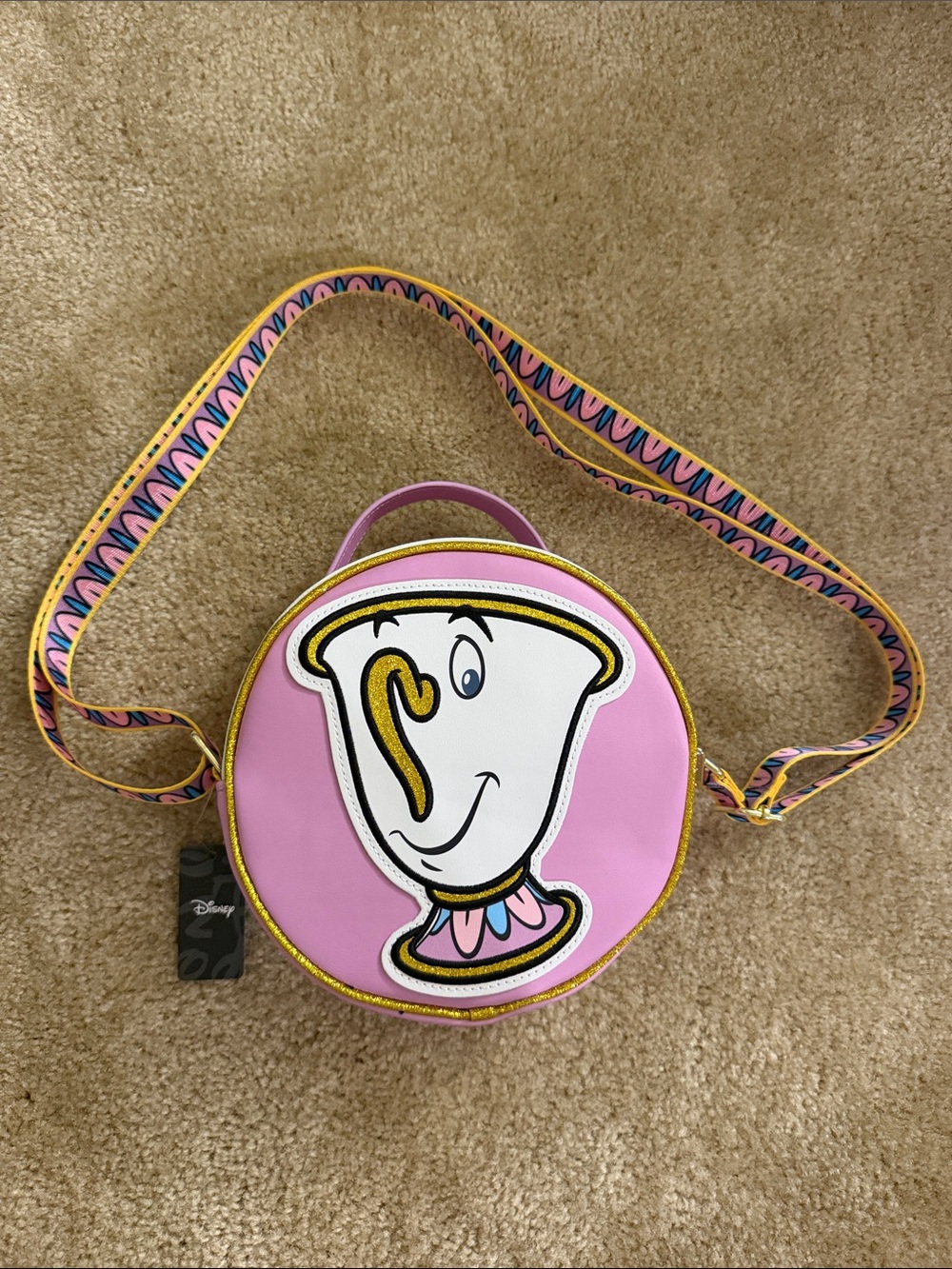 Disney Chip Round Crossbody Bag in Pink with Yellow Trim